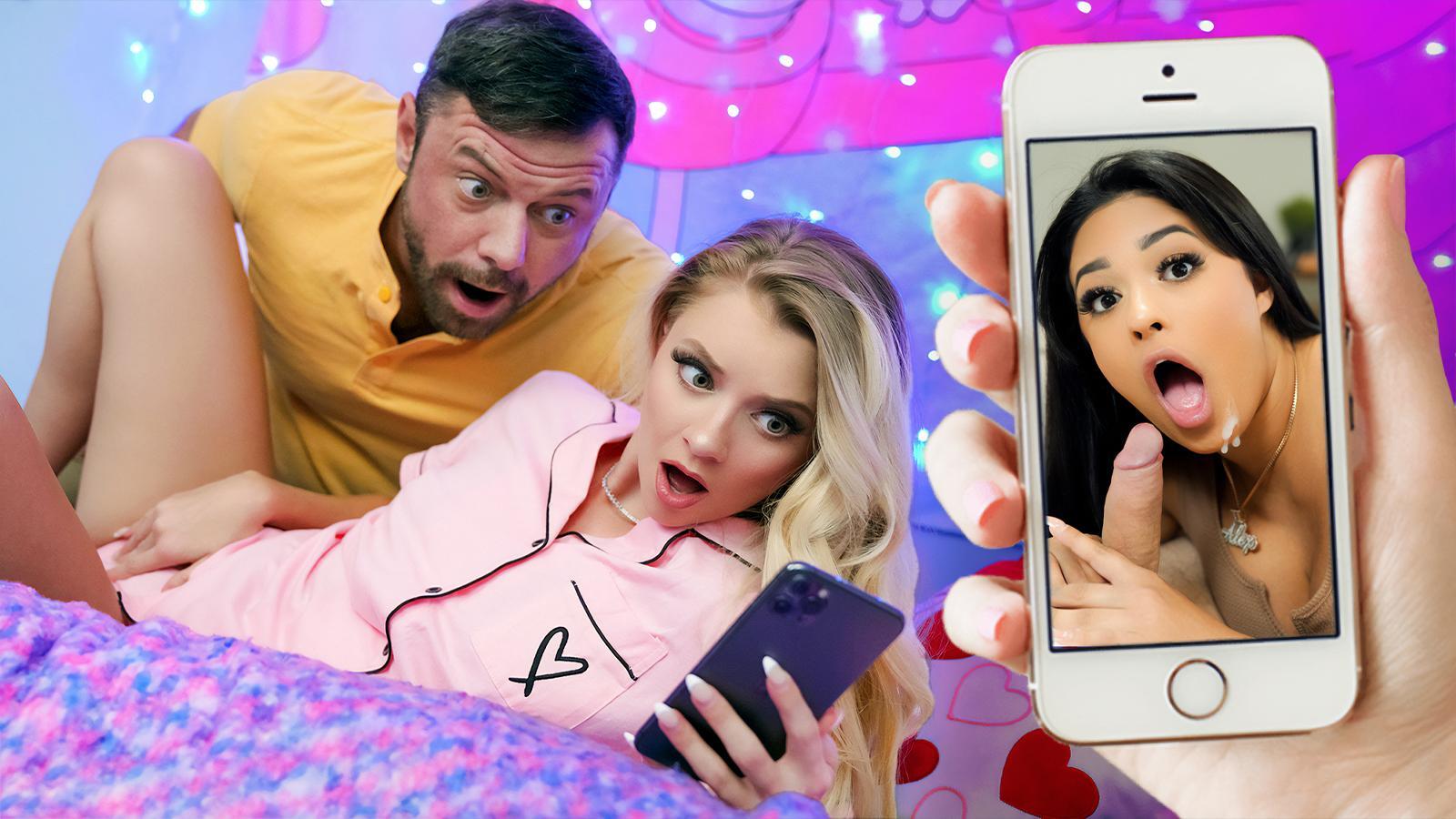Riley and Serena are long-distance friends, calling one another on Facetime and chatting all night long. One day, Serena forgets to hang up on the phone, giving Riley a private show with her sucking her stepdad’s cock! Shocked, yet interested, Riley and Serena get together so she can share some advice on how to seduce her stepdad too. The two come up with a kinky plan that starts off with some lesbian fun that attracts both stepdads to the room, the perfect excuse for a fuckfest.