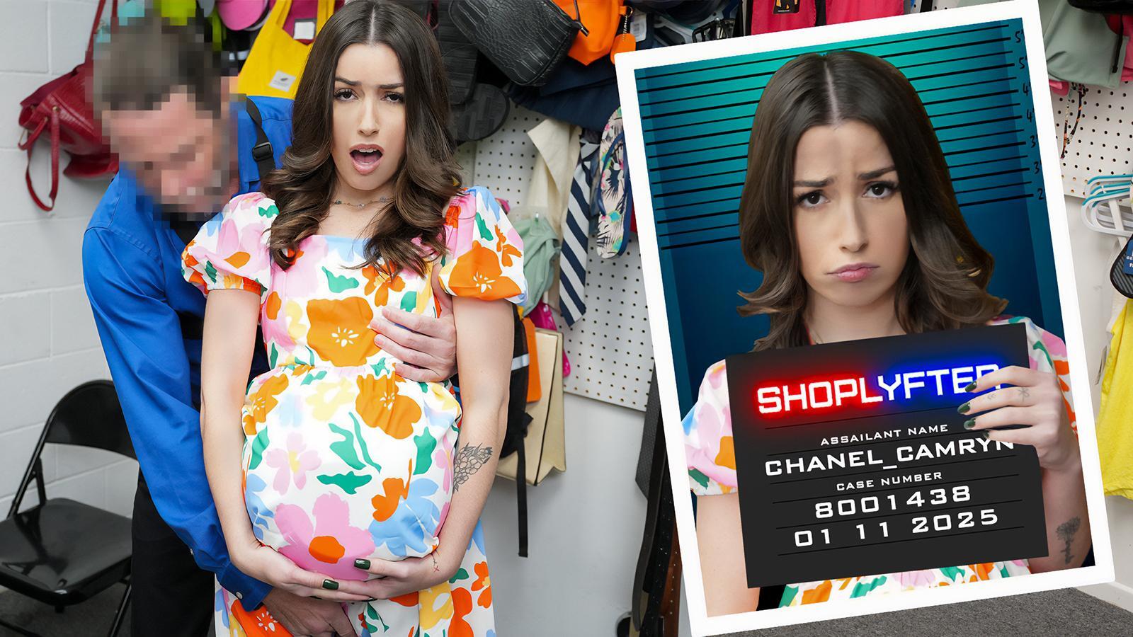 Many shoplifters think they can outsmart security guards with the oldest tricks in the book. Chanel, for instance, tried to sneak out some items from the mall by pretending to be pregnant and hiding stuff under her dress. Needless to say, Officer Vegas spotted her immediately and took him back to his office for questioning. The naive young girl insists that she is pregnant and has nothing to hide, but Jack easily manages to make her show what's beneath the dress. To assert his authority, the security guard pats Chanel down and gives her a cavity search to make sure there aren't any concealed items inside of her. With her will broken, Chanel is eager to do anything to walk away a free woman. Turned on by the girl's newly submissive attitude, Jack tells her that she can leave if she sits on his lap and plays with his meaty cock.
